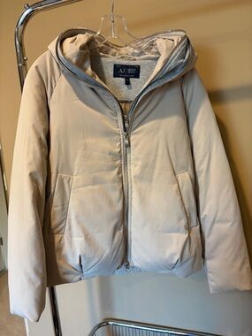 Armani Jeans Light Beige Hooded Puffer Coat